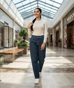 HR Clothing Women's Smart Baggy Denim Jeans-LJP-0056–Navy