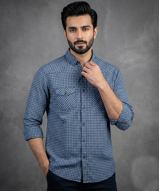Men's Casual Shirt - Shc-1579 Blue Chk