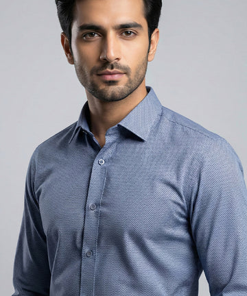 Men's Dress Shirt - Navy Dotted Dsh-0287