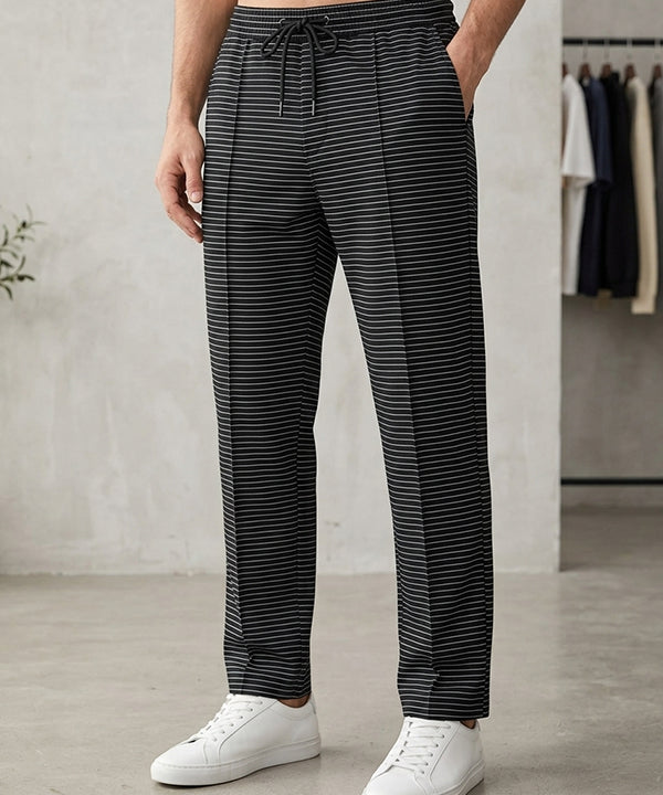 Men’s Pinstripe Drawstring Co-Ord Suit– Relaxed Fit- Black Stripe