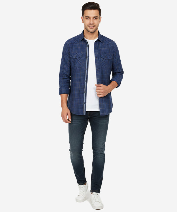 Men's Casual Shirt - Shc-1579 N-Blue Chk