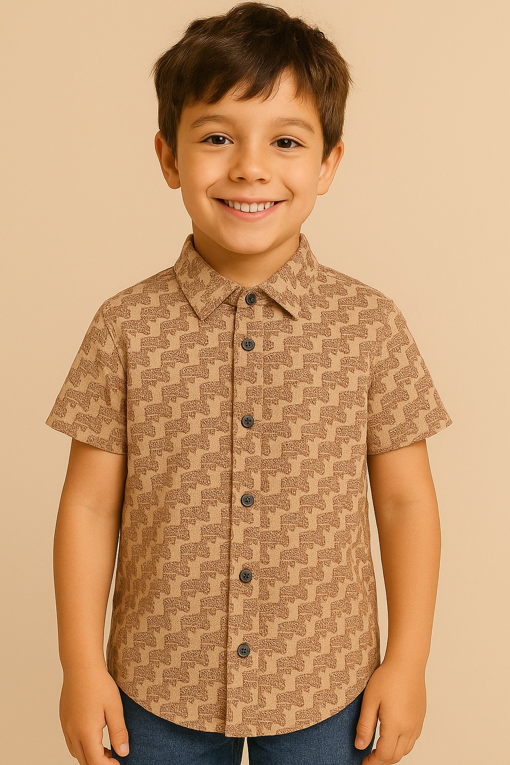 HR clothing Kids Half Sleeves Shirt - Printed Beige BSH-0110