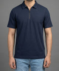 Men's T-Shirt Collar Navy Zip Style Tsh-7023