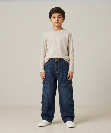 Boys Navy Multi-Pocket Baggy Jeans- Bjp-0299