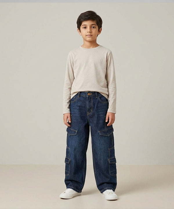 Boys Navy Multi-Pocket Baggy Jeans- Bjp-0299