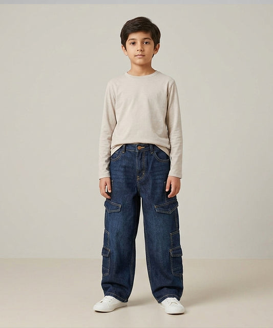 Boys Navy Multi-Pocket Baggy Jeans- Bjp-0299