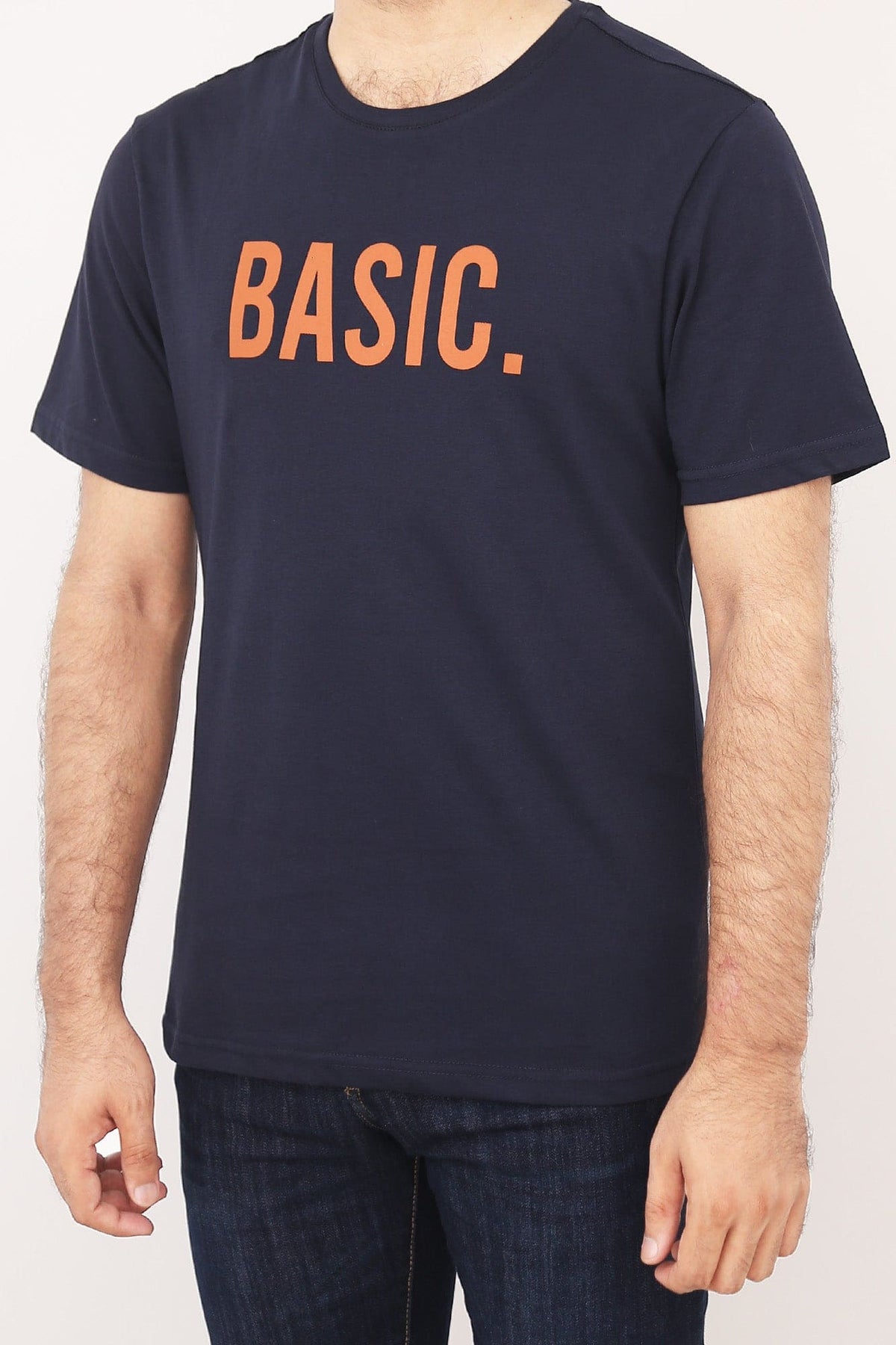 Crew Neck Basic Printed Tee Tsh-5249 Navy