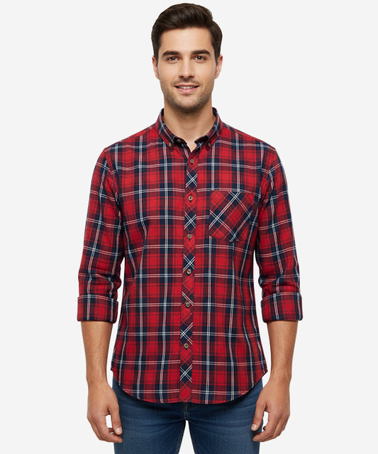 Men's Casual Checkered Shirt - Red Chk Shc-1114