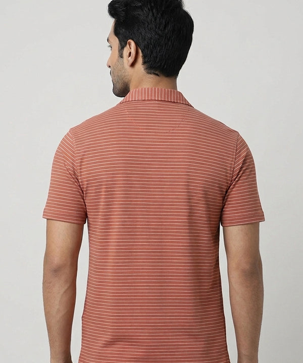Men’s Pinstripe Drawstring Half Sleeves Shirt– Relaxed Fit - SHC-3067 Maroon Stripe
