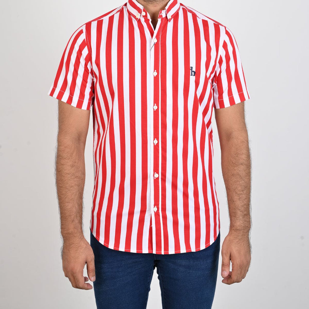 Men's Casual Stripe Red Half Sleves Shc-1847 (ORG)