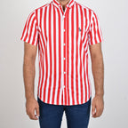 Men's Casual Stripe Red Half Sleves Shc-1847 (ORG)