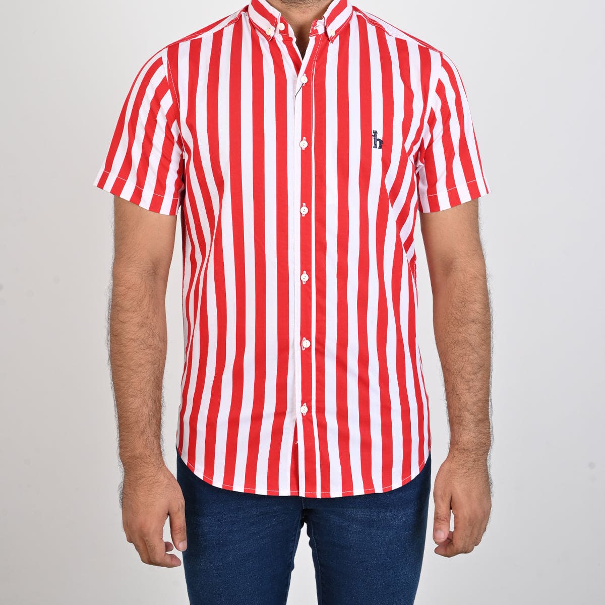 Men's Casual Stripe Red Half Sleves Shc-1847 (ORG)