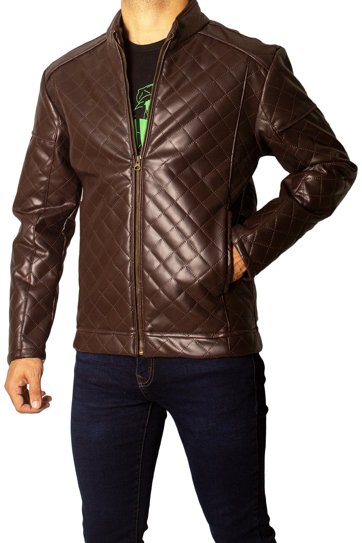 Men's Faux Leather Jacket Jk-0337 Coffee