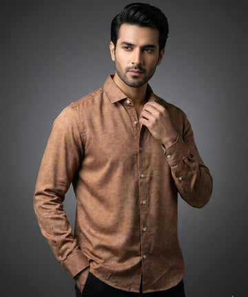 Men's Casual Shirt - Texture Brown Shc-1971 Strech Fabric (ORG)