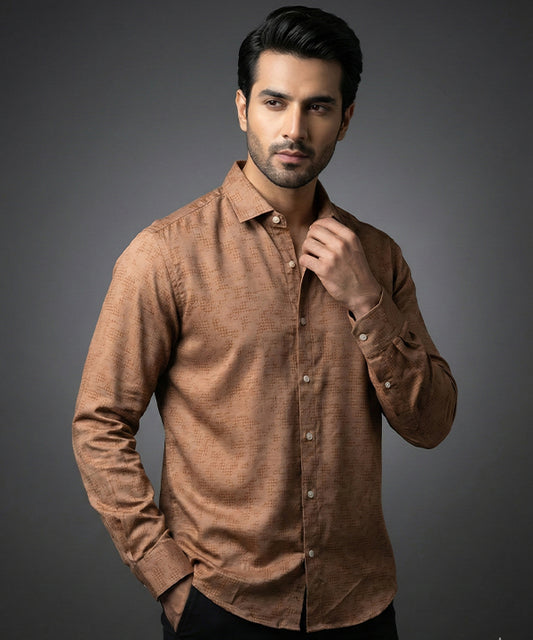 Men's Casual Shirt - Texture Brown Shc-1971 Strech Fabric (ORG)
