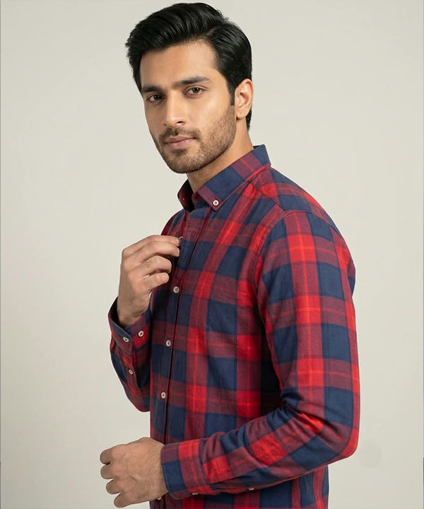 Men's Casual Check Shirt - Red-Chk - Shc-1992 -(ORG-H)