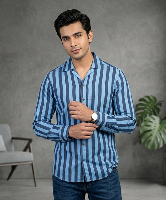 Men's Casual Shirt - Shc-0717 Blue Stripe