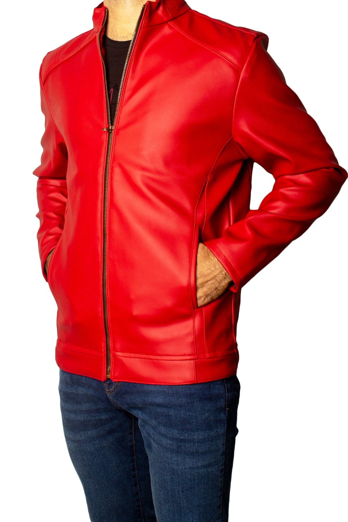 Men's Faux Leather Jacket Jk-0287 Red