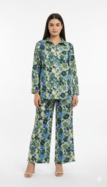 Women's Co-Ord Suit Green Floral