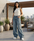 HR Clothing Women's Full Baggy Denim Jeans - JP-2080 – Wash-Blue