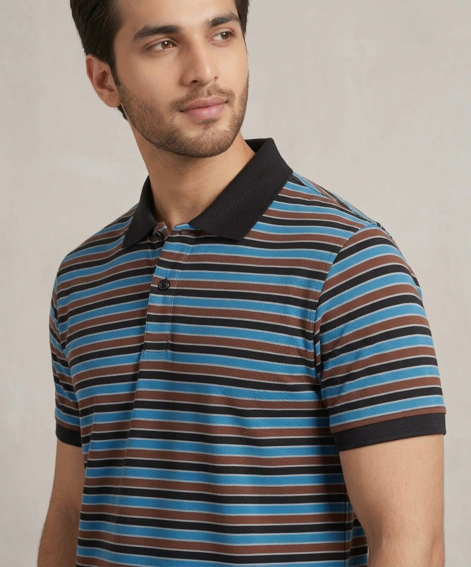 MEN'S T-SHIRT COLLAR MAROON STRIPE BASIC TSH-5916