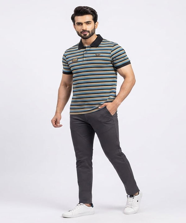 MEN'S T-SHIRT COLLAR BEIGE STRIPE OLD MONEY TSH-5916
