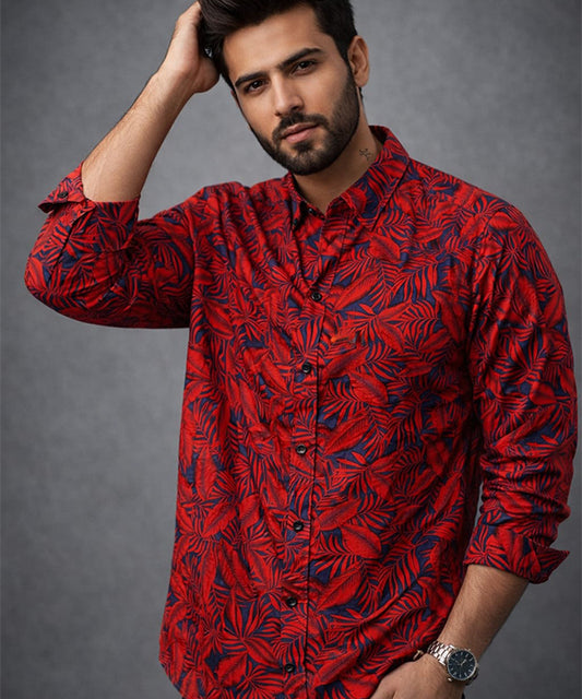 Men's Casual Shirt - Shc-1077 Red Floral