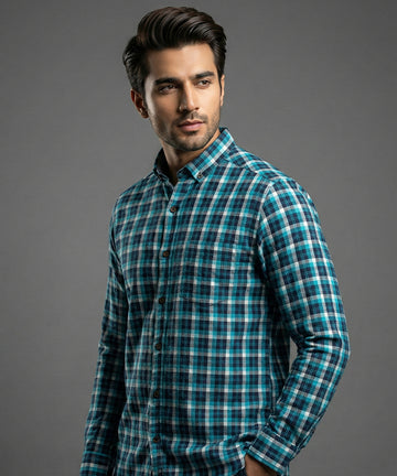 Men's Casual Shirt - Shc-1701 Ferozi Chk