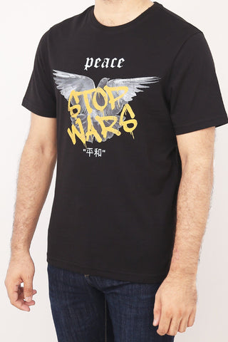 Crew Neck Peace Printed Tee Tsh-5247 Black