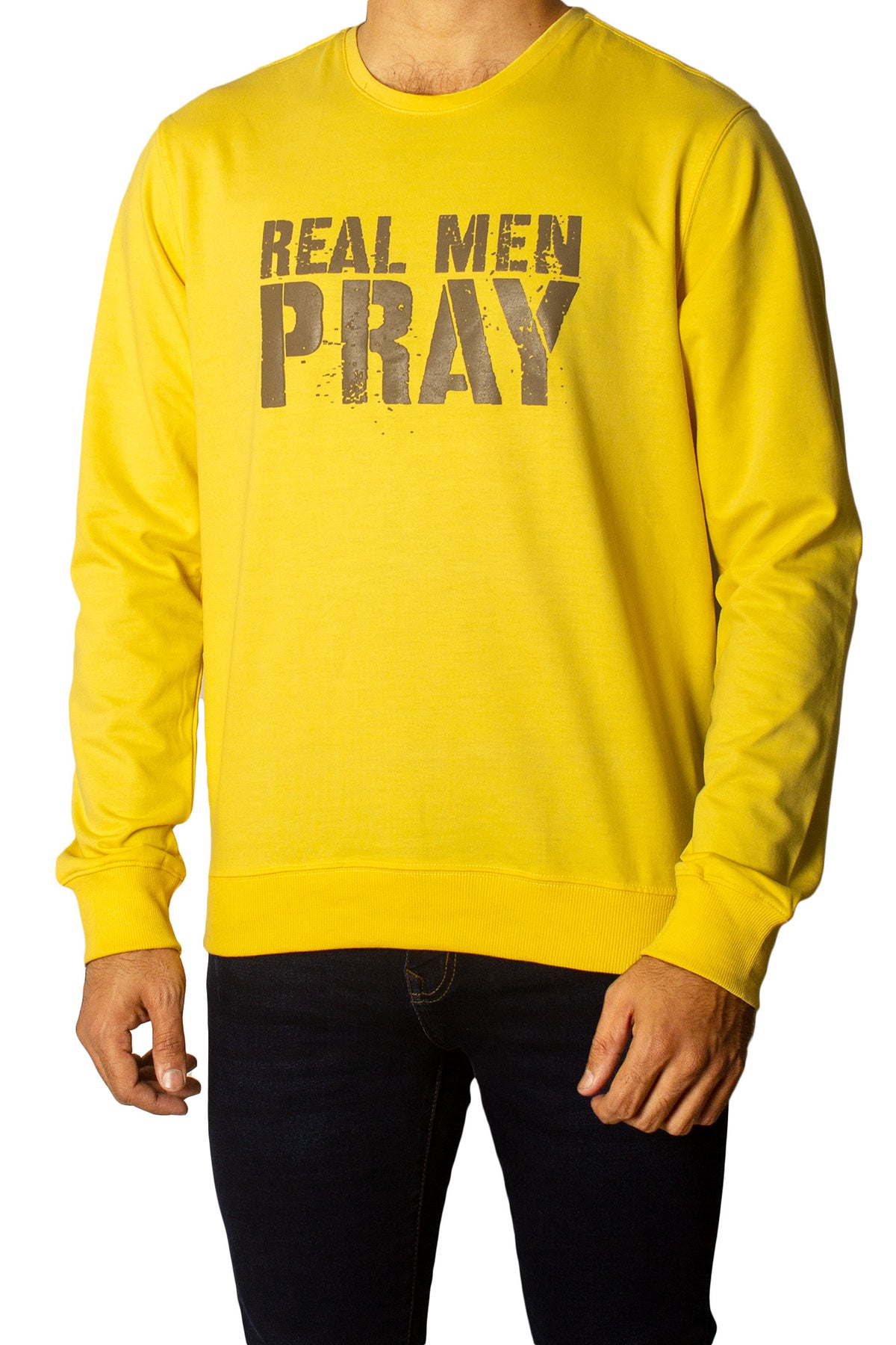 Real Men Pray Printed Full Sleeves T-Shirt Tsh-6827 Bright Yellow