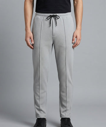 Waffle Knit Elastic Waist Trousers - L Grey Lwr-0694