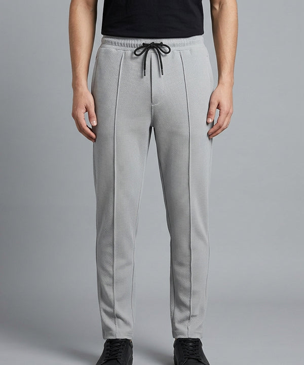Waffle Knit Elastic Waist Trousers - L Grey Lwr-0694