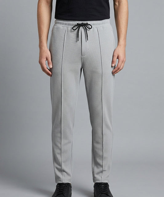 Waffle Knit Elastic Waist Trousers - L Grey Lwr-0694