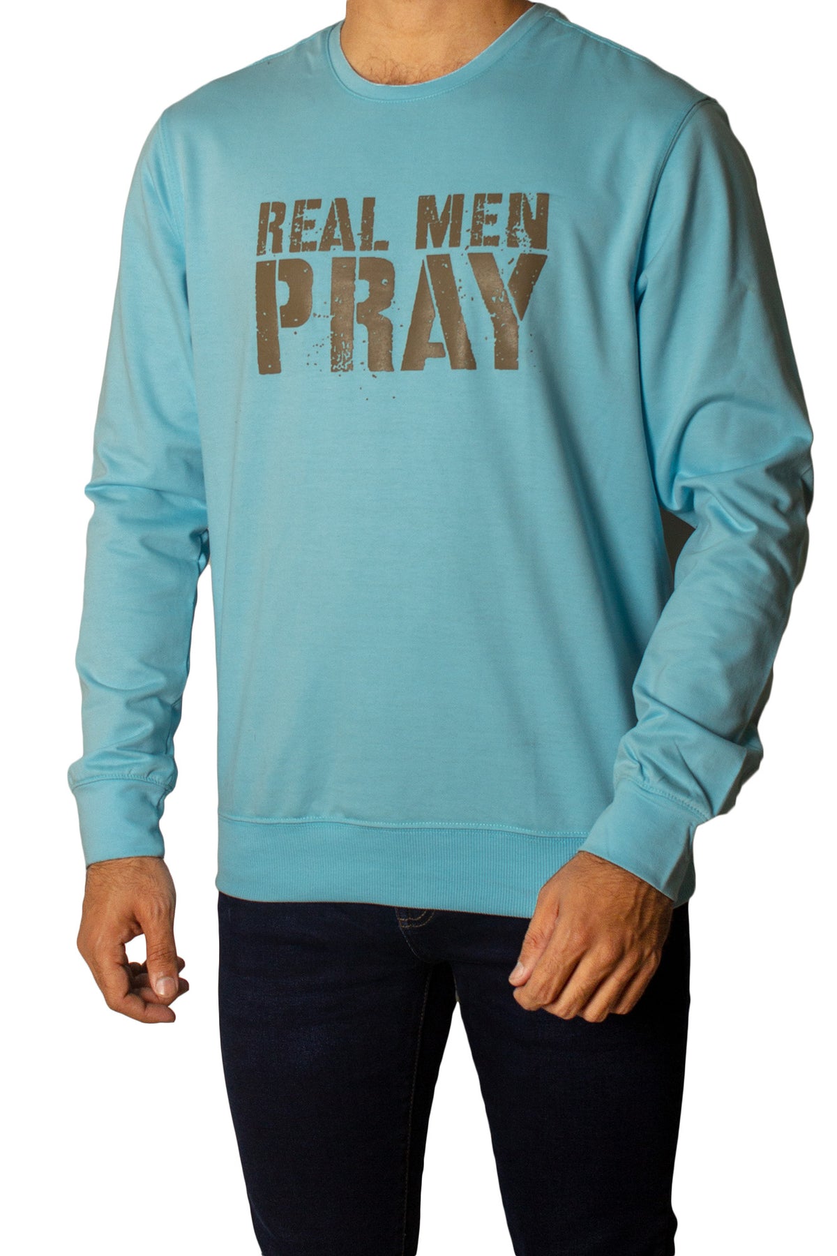 Real Men Pray Printed Full Sleeves T-Shirt Tsh-6827 Sky Blue