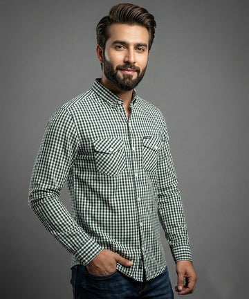Men's Casual Shirt - Shc-1545 Green/Chk