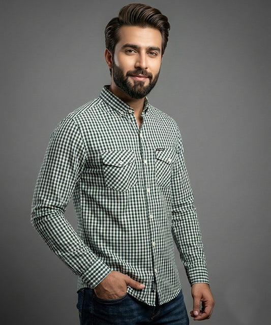 Men's Casual Shirt - Shc-1545 Green/Chk