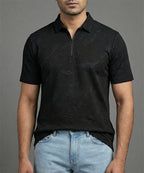 Men's T-Shirt Collar Black Zip Style Tsh-7024