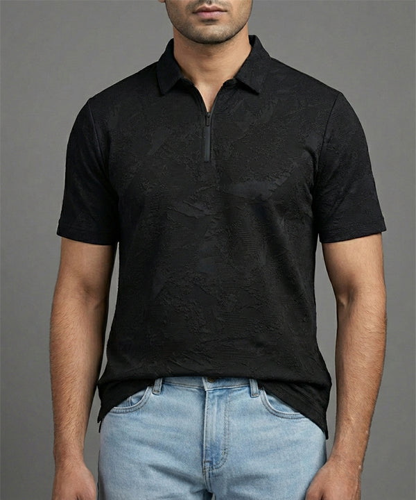 Men's T-Shirt Collar Black Zip Style Tsh-7024