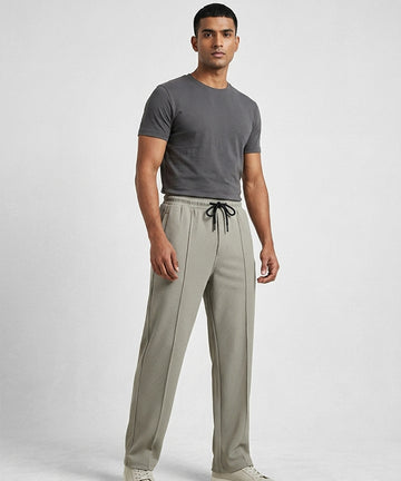 Waffle Knit Elastic Waist Trousers - Green Lwr-0694