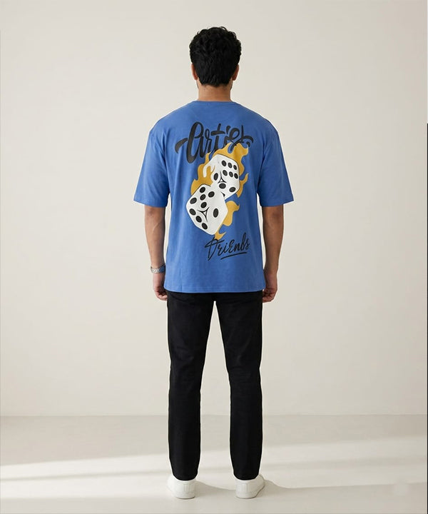 HR Clothing Men's Blue Printed Drop Shoulder T-Shirt - TSH-5762