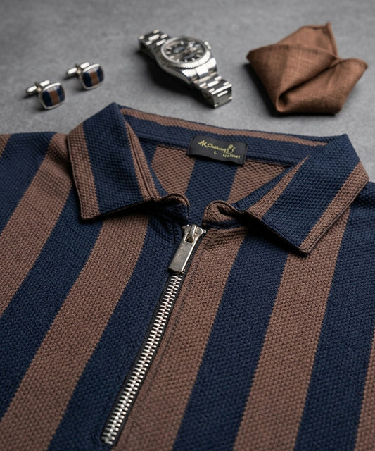 MEN'S T-SHIRT COLLAR NAVY STRIPE TSH-7160