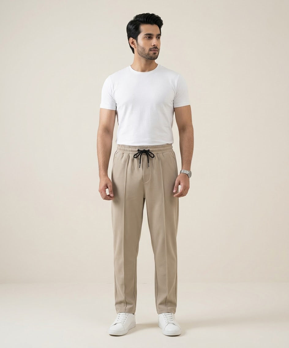 Men’s Inter Lock Smart Baggy Waffle Trouser– LWR-0714 Beige