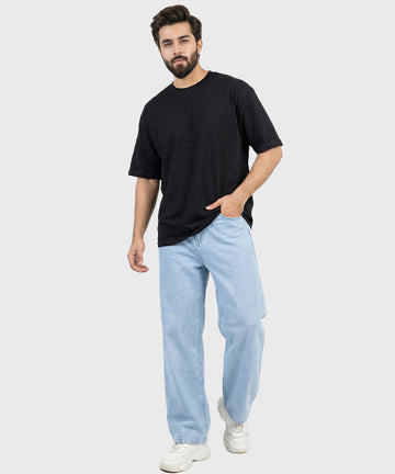 HR Clothing Men's Basic Baggy Denim - Light Blue Jp-1896