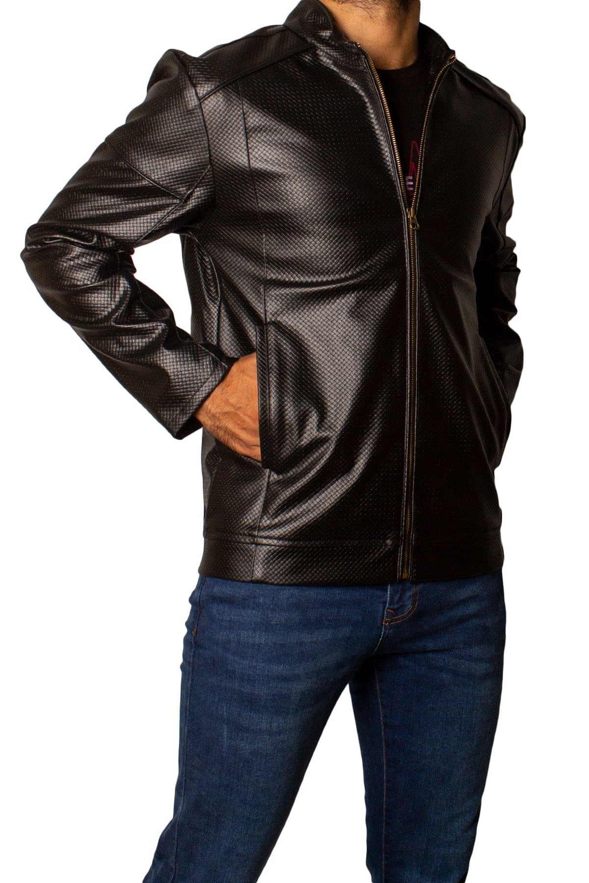 Men's Faux Leather Jacket Jk-0288 Texture Black