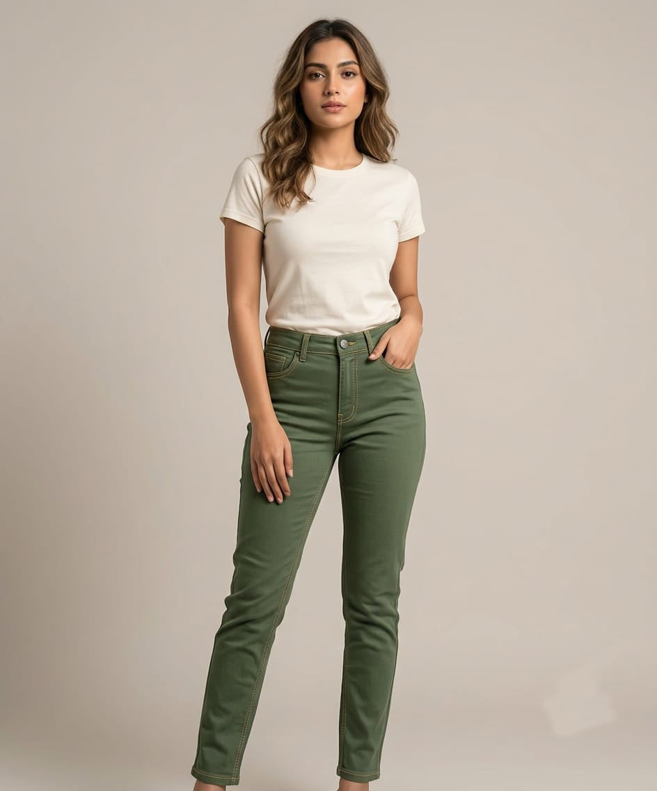 HR Clothing Women's Slim Fit Denim Jeans-LJP-0039–Green