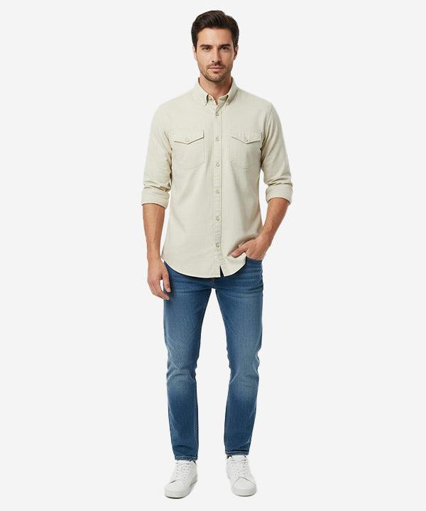 HR Clothing Men's Casual Shirt - Beige Shc-1841 Strech Fabric(ORG)