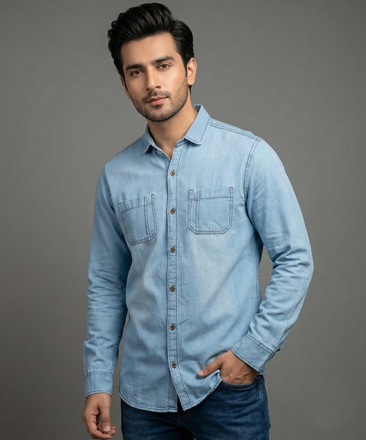 Men's Casual Shirt - Shc-1455 L-Blue
