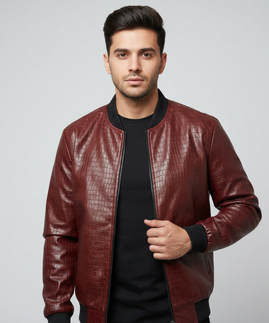 Men's Faux Leather Jacket Jk-0451 Maroon