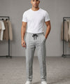 Men’s Pinstripe Drawstring Baggy Trousers- LWR-0688 Grey Stripe