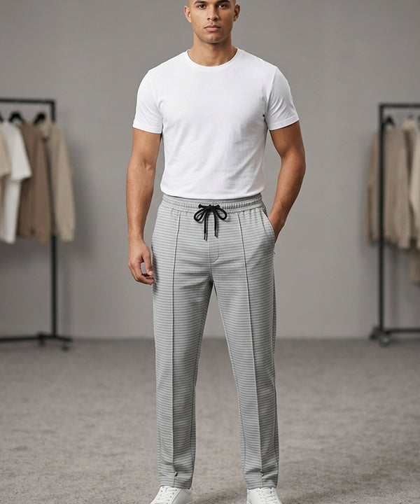 Men’s Pinstripe Drawstring Smart Baggy Trousers- LWR-0688 Grey Stripe